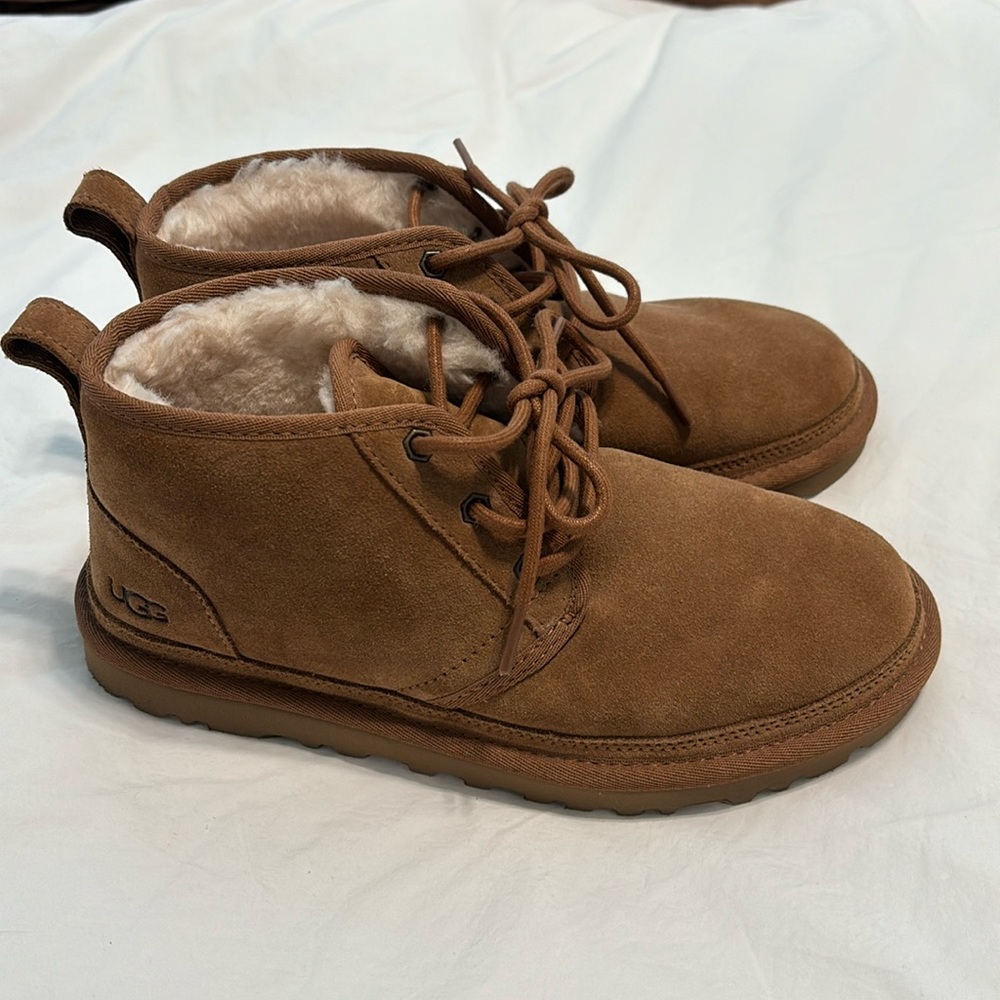 UGG Chestnut Suede Shearling-Lined Lace-Up Ankle Booties